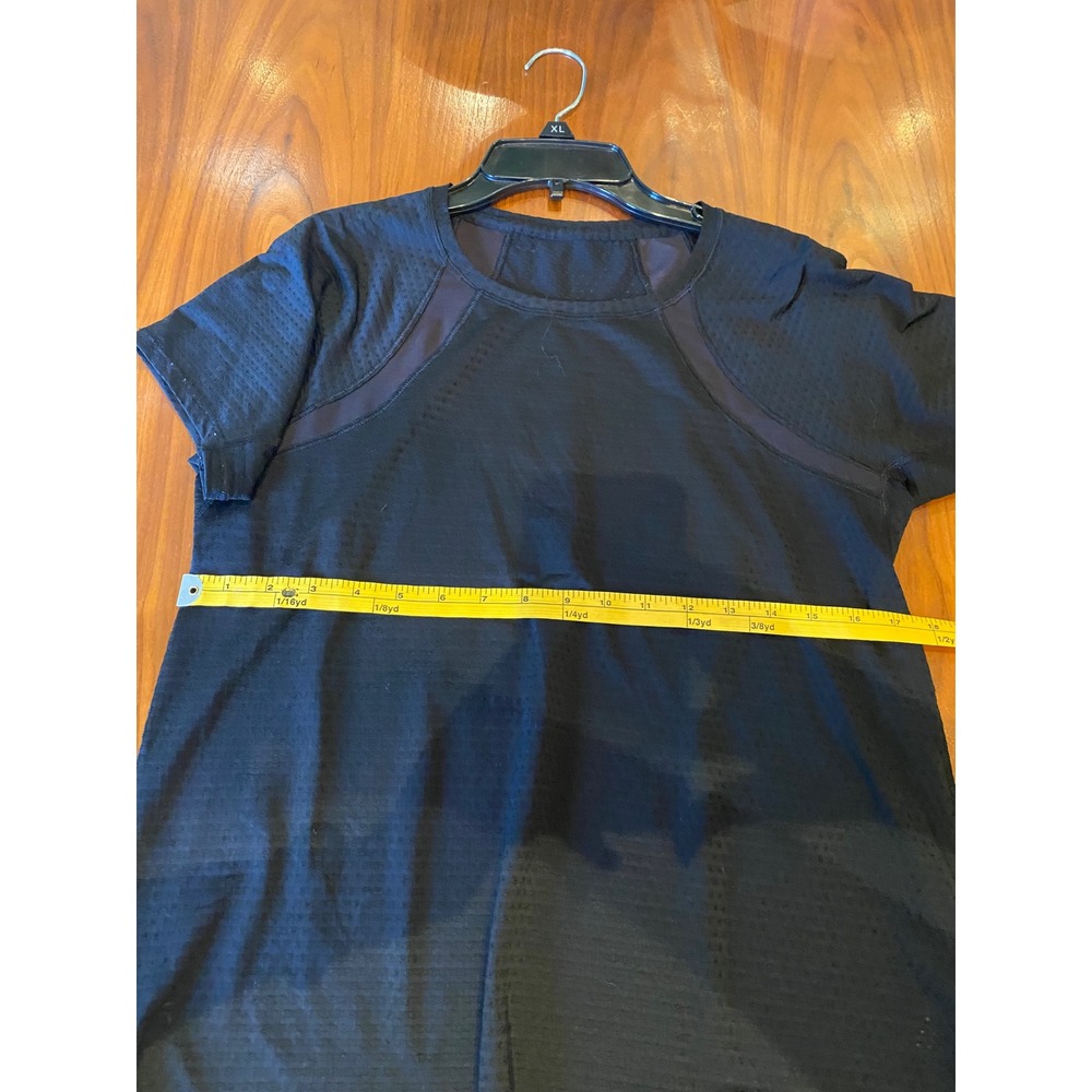 Athleta Black Mesh Short Sleeve Activewear Top Sheer Panel Performance Shirt S - Picture 3 of 5